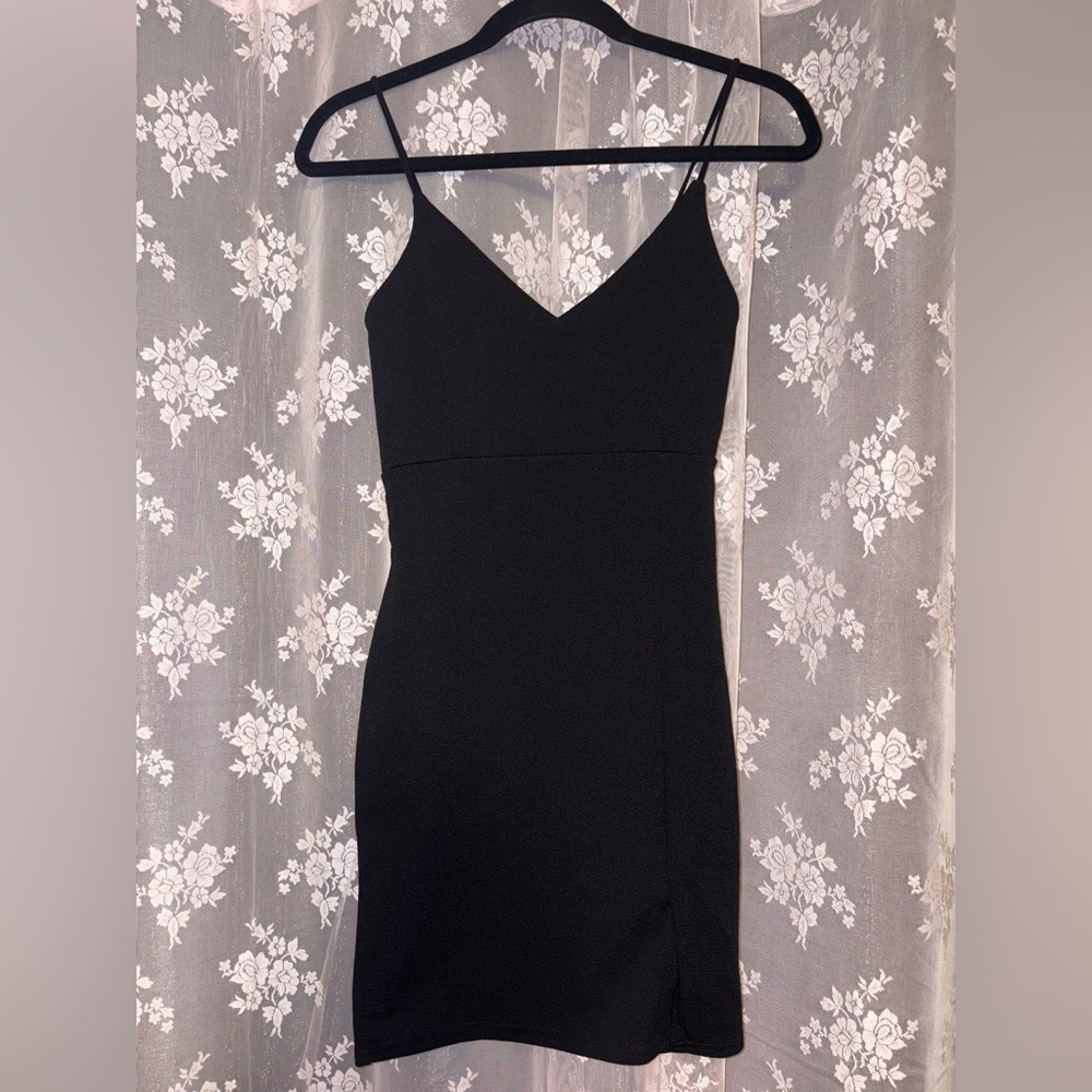 NastyGal Black Midi Bodycon Dress with V-Neckline